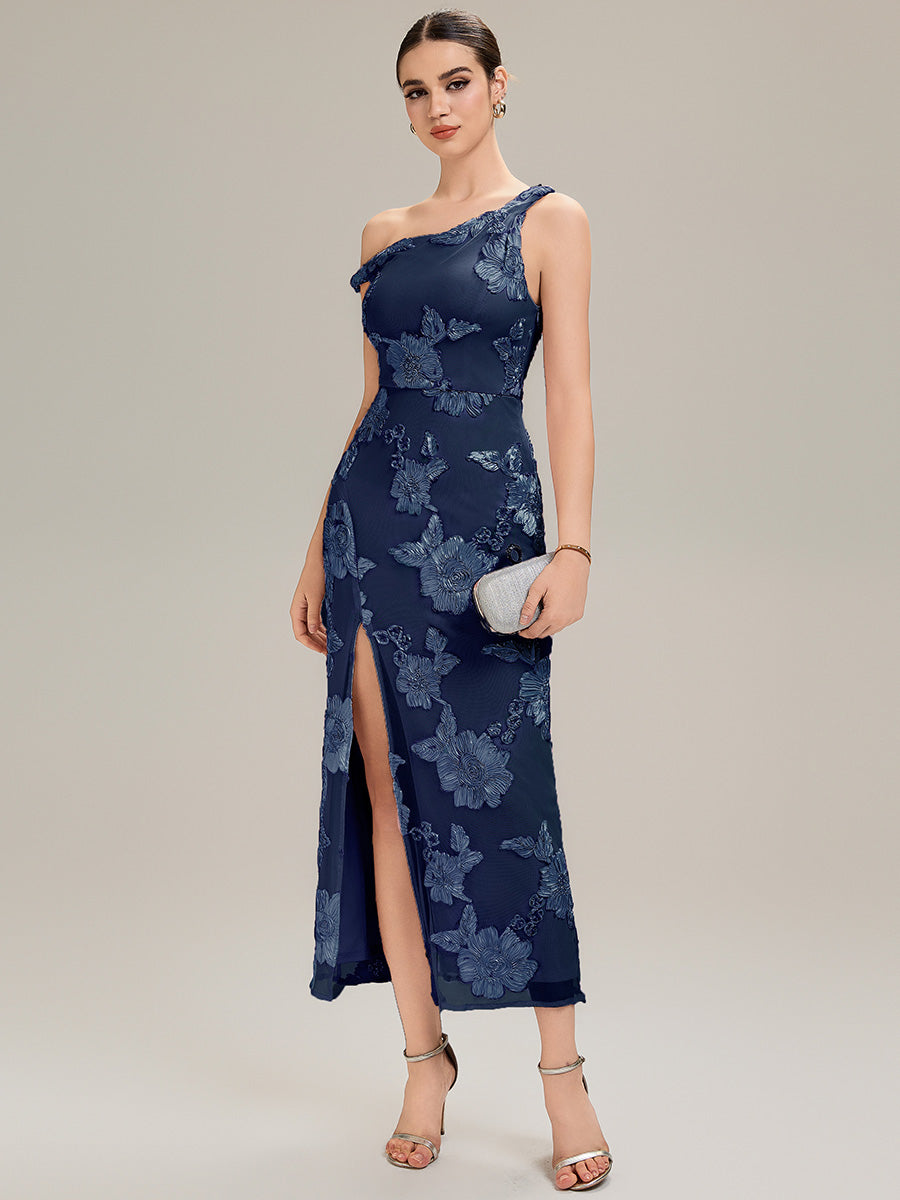 Robe de soirée chic sans manches sans bretelles en jersey extensible avec un nœud à l'avant et des rubans fluides #Couleur_Bleu Marine