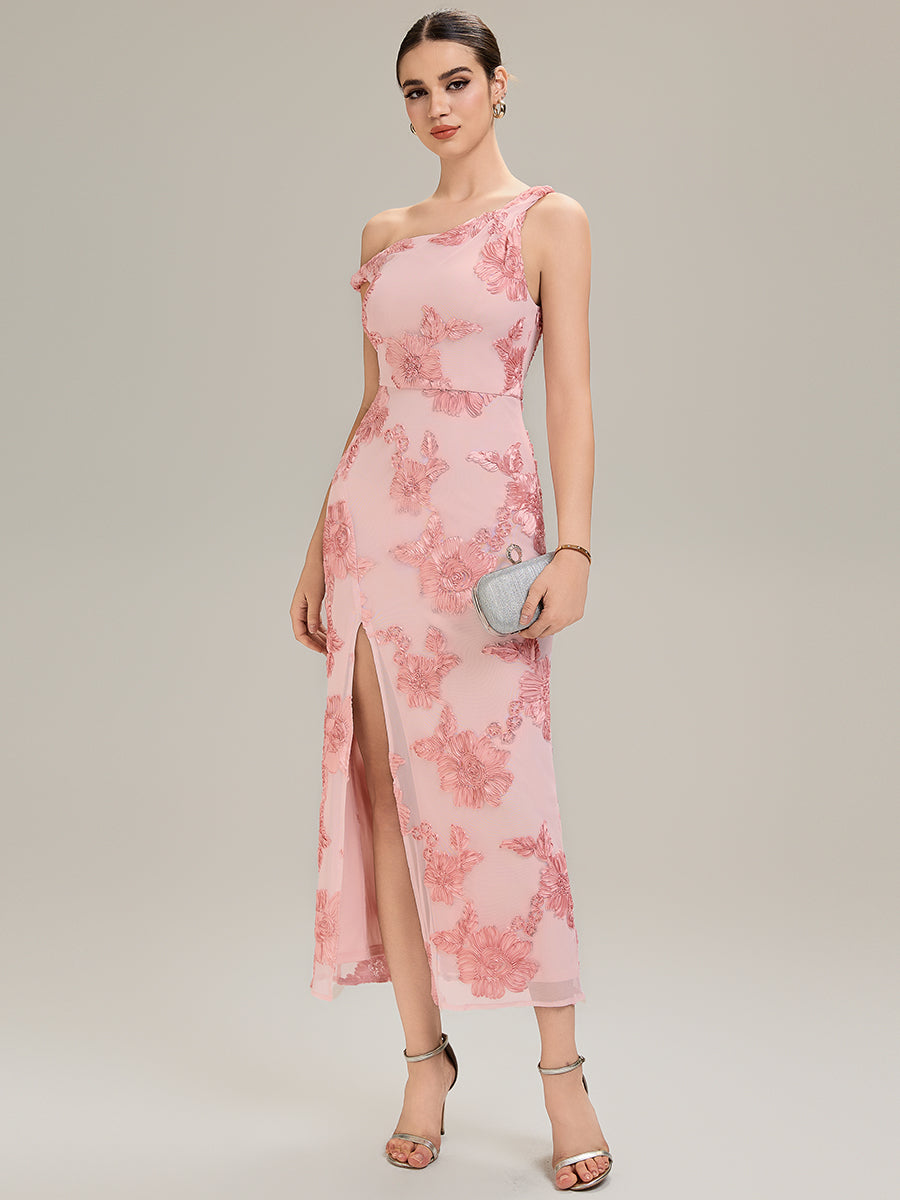 Robe de soirée chic sans manches sans bretelles en jersey extensible avec un nœud à l'avant et des rubans fluides #Couleur_Rose