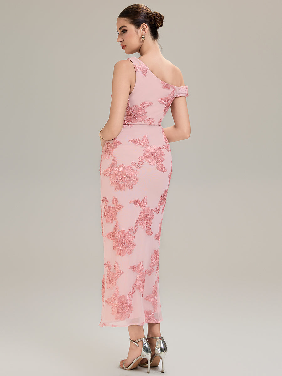 Robe de soirée chic sans manches sans bretelles en jersey extensible avec un nœud à l'avant et des rubans fluides #Couleur_Rose