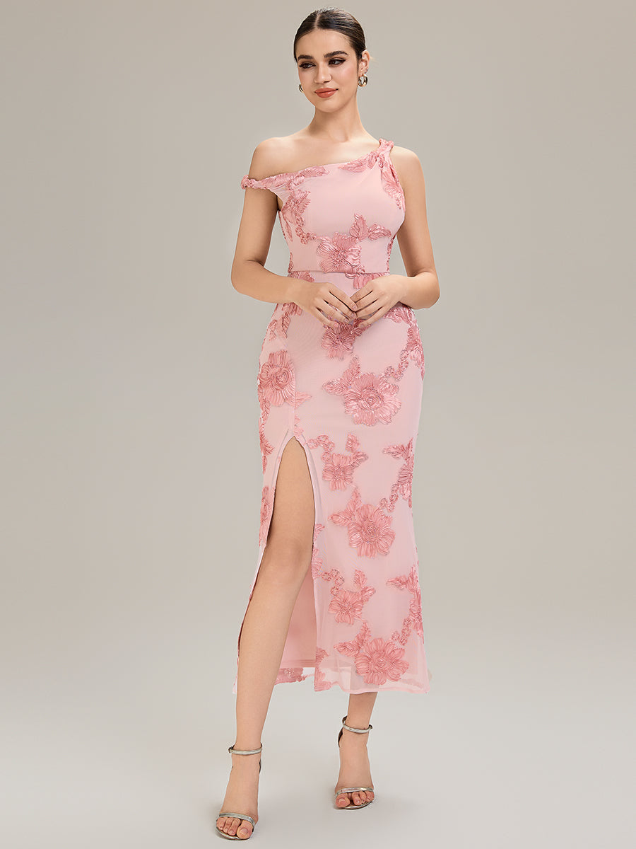 Robe de soirée chic sans manches sans bretelles en jersey extensible avec un nœud à l'avant et des rubans fluides #Couleur_Rose