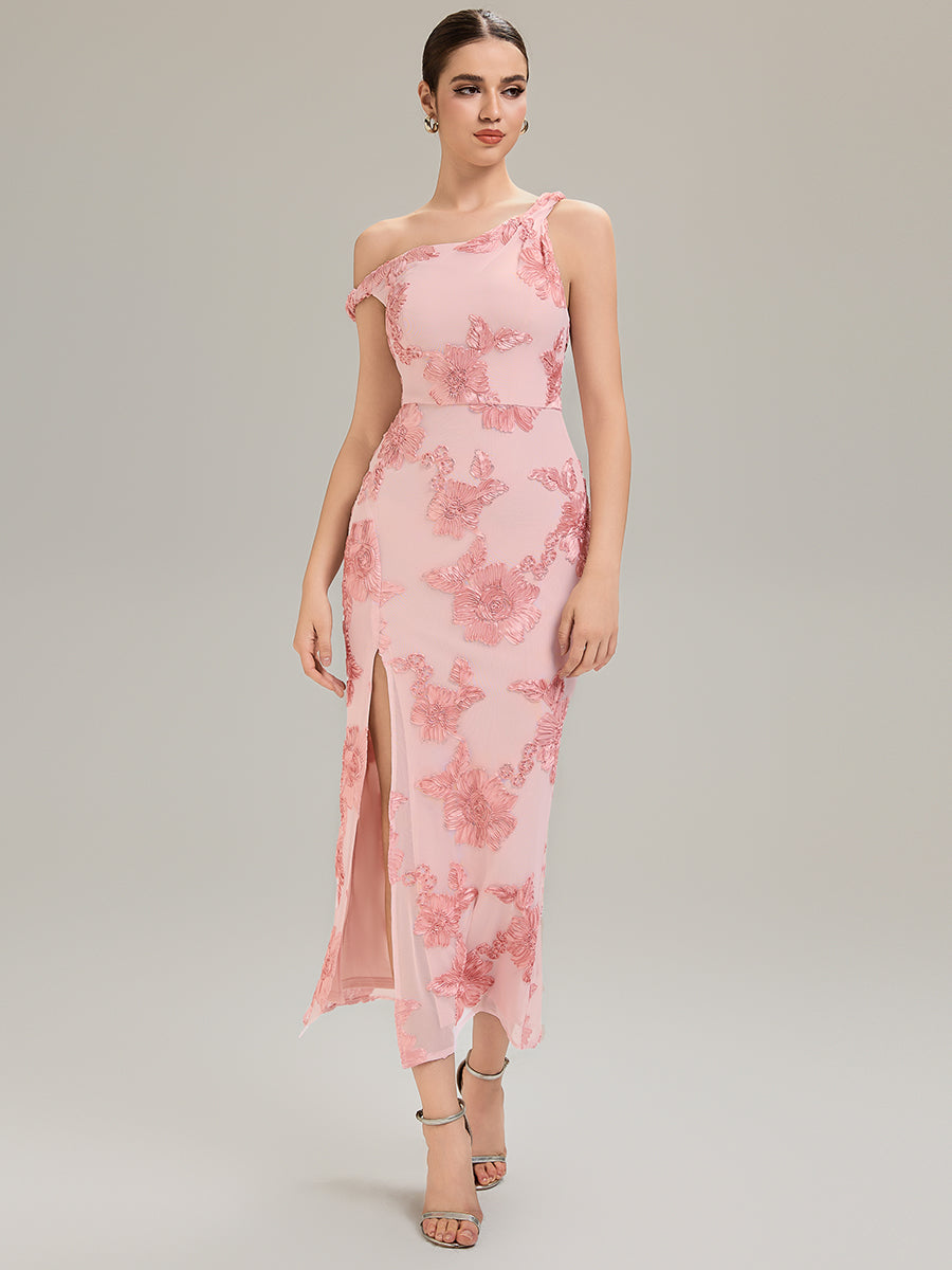 Robe de soirée chic sans manches sans bretelles en jersey extensible avec un nœud à l'avant et des rubans fluides #Couleur_Rose