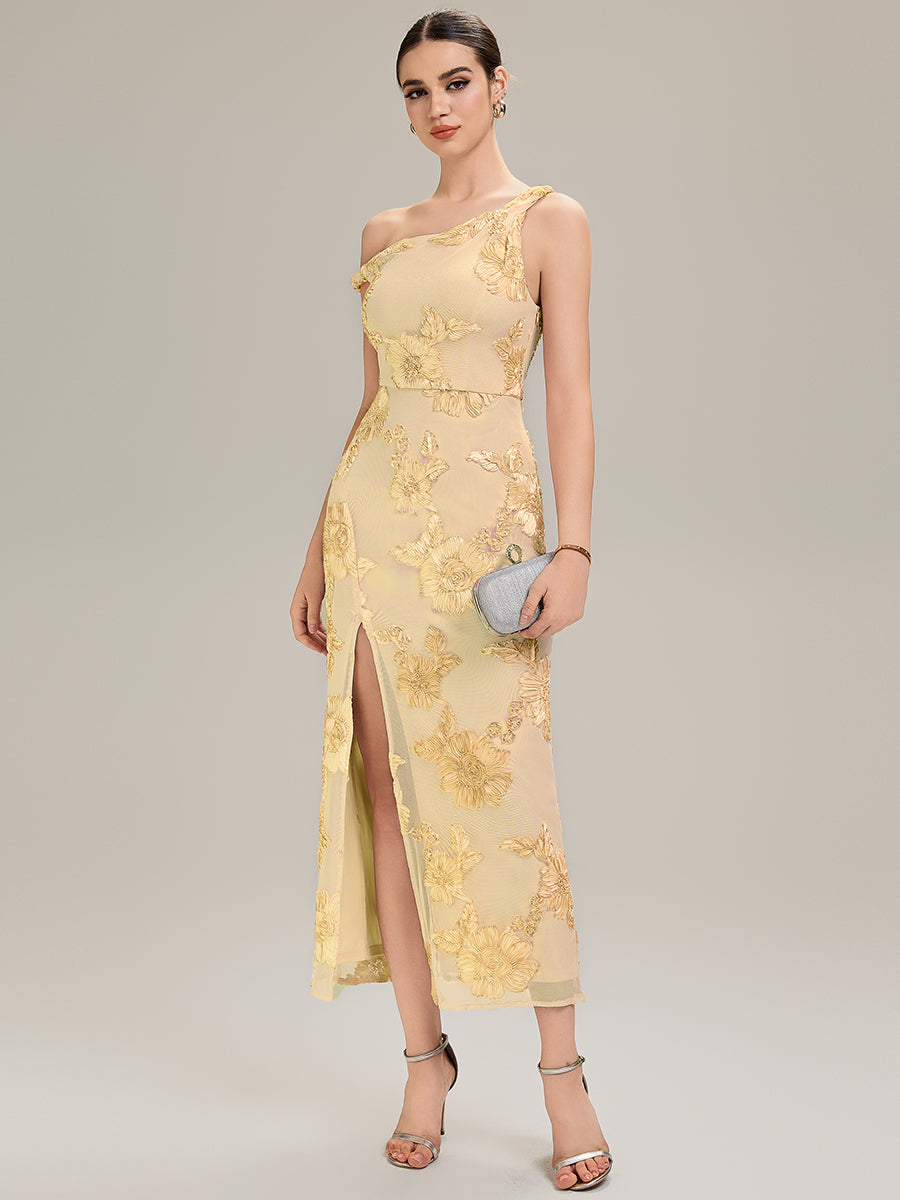 Robe de soirée chic sans manches sans bretelles en jersey extensible avec un nœud à l'avant et des rubans fluides #Couleur_Jaune