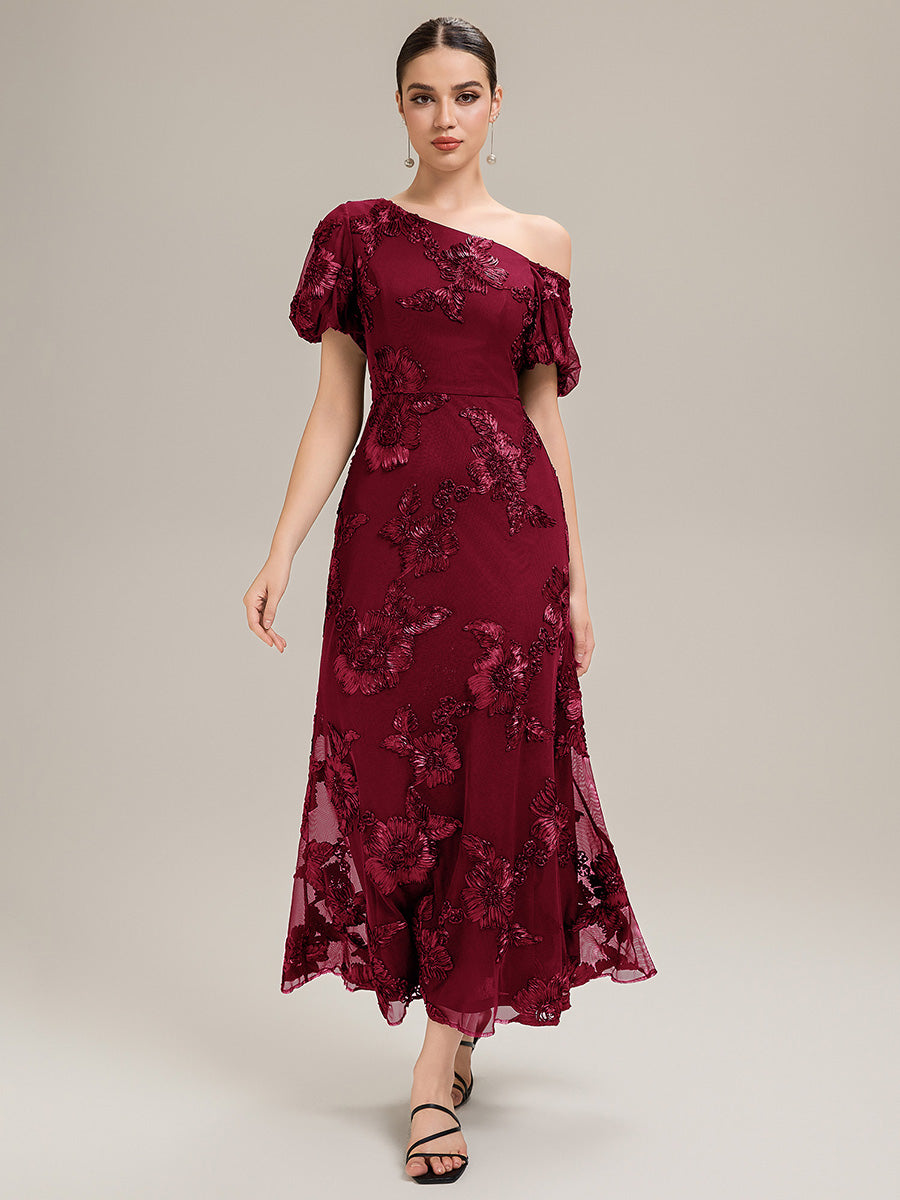 Robe de soirée chic maxi sirène à encolure asymétrique sans bretelles à haute élasticité #Couleur_Bordeaux