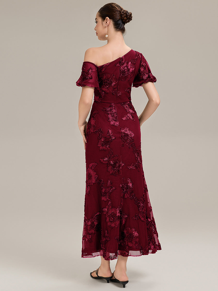 Robe de soirée chic maxi sirène à encolure asymétrique sans bretelles à haute élasticité #Couleur_Bordeaux