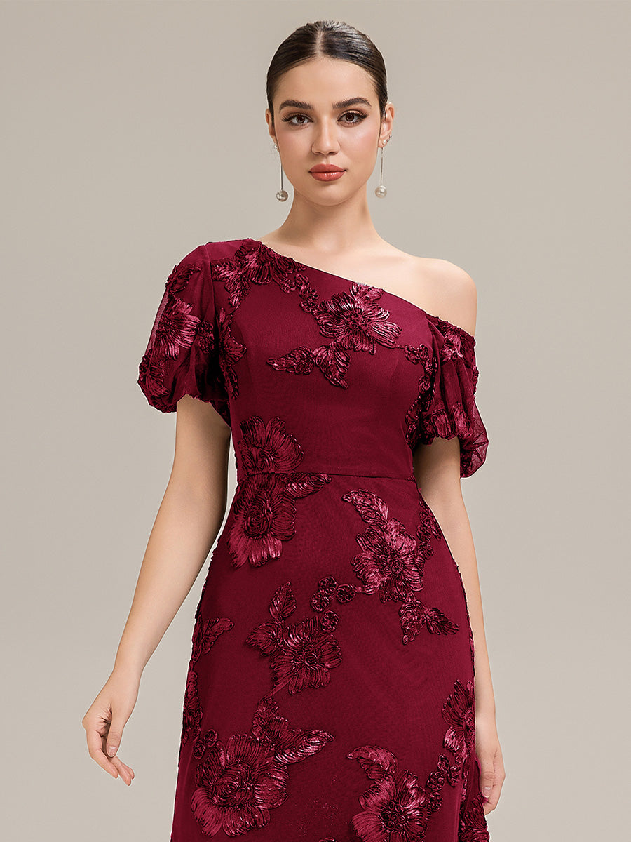 Robe de soirée chic maxi sirène à encolure asymétrique sans bretelles à haute élasticité #Couleur_Bordeaux