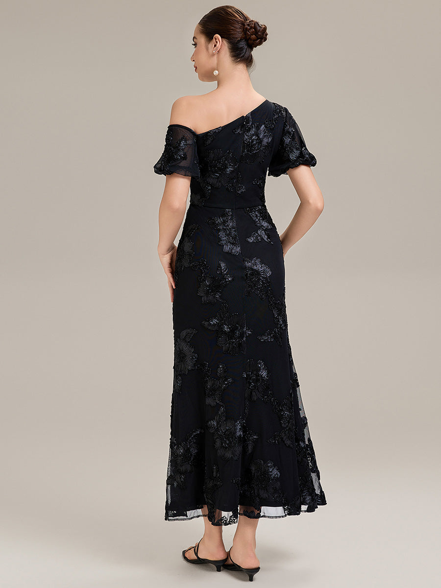 Robe de soirée chic maxi sirène à encolure asymétrique sans bretelles à haute élasticité #Couleur_Noir