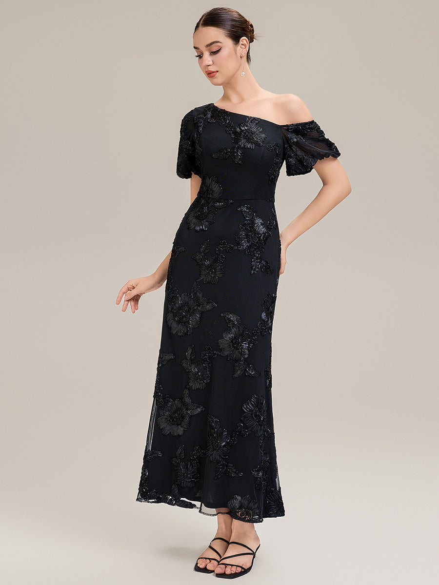 Robe de soirée chic maxi sirène à encolure asymétrique sans bretelles à haute élasticité #Couleur_Noir