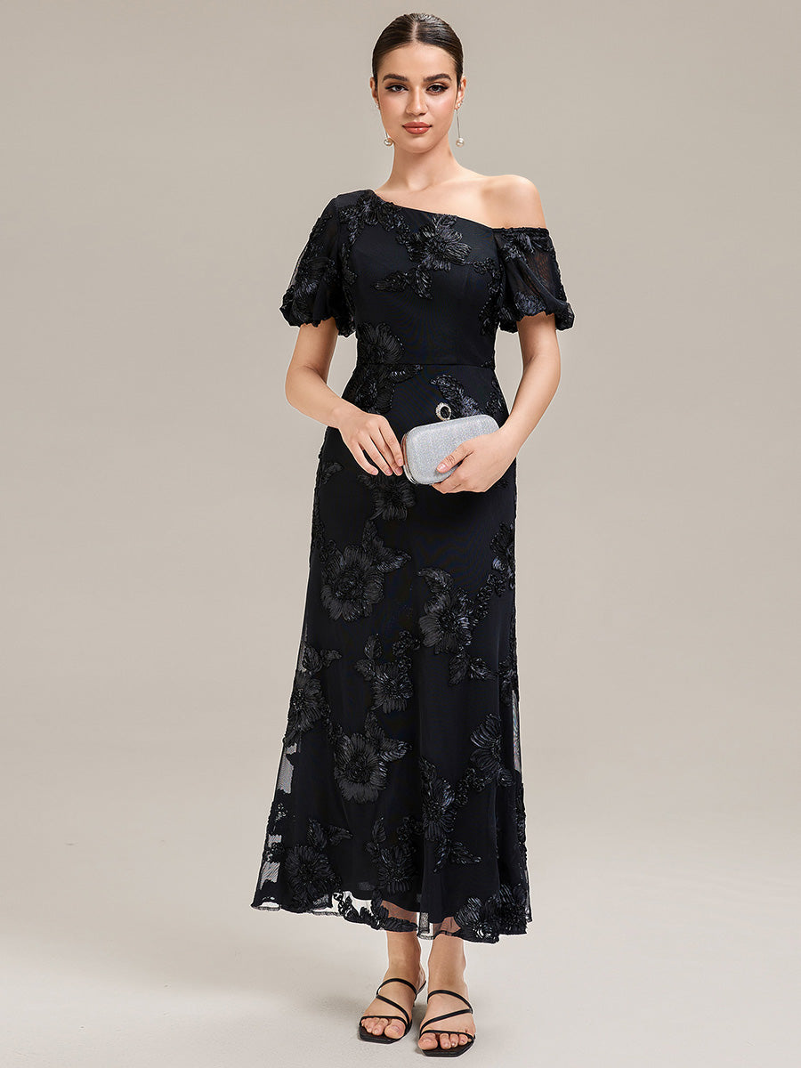 Robe de soirée chic maxi sirène à encolure asymétrique sans bretelles à haute élasticité #Couleur_Noir