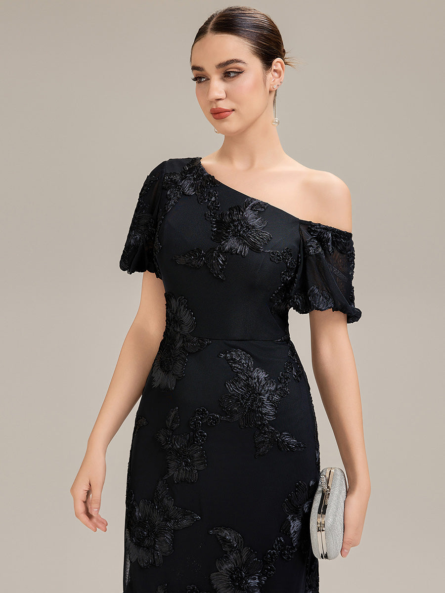 Robe de soirée chic maxi sirène à encolure asymétrique sans bretelles à haute élasticité #Couleur_Noir