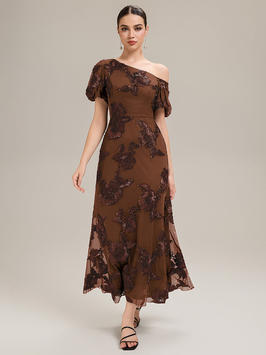Robe de soirée chic maxi sirène à encolure asymétrique sans bretelles à haute élasticité #Couleur_Brun