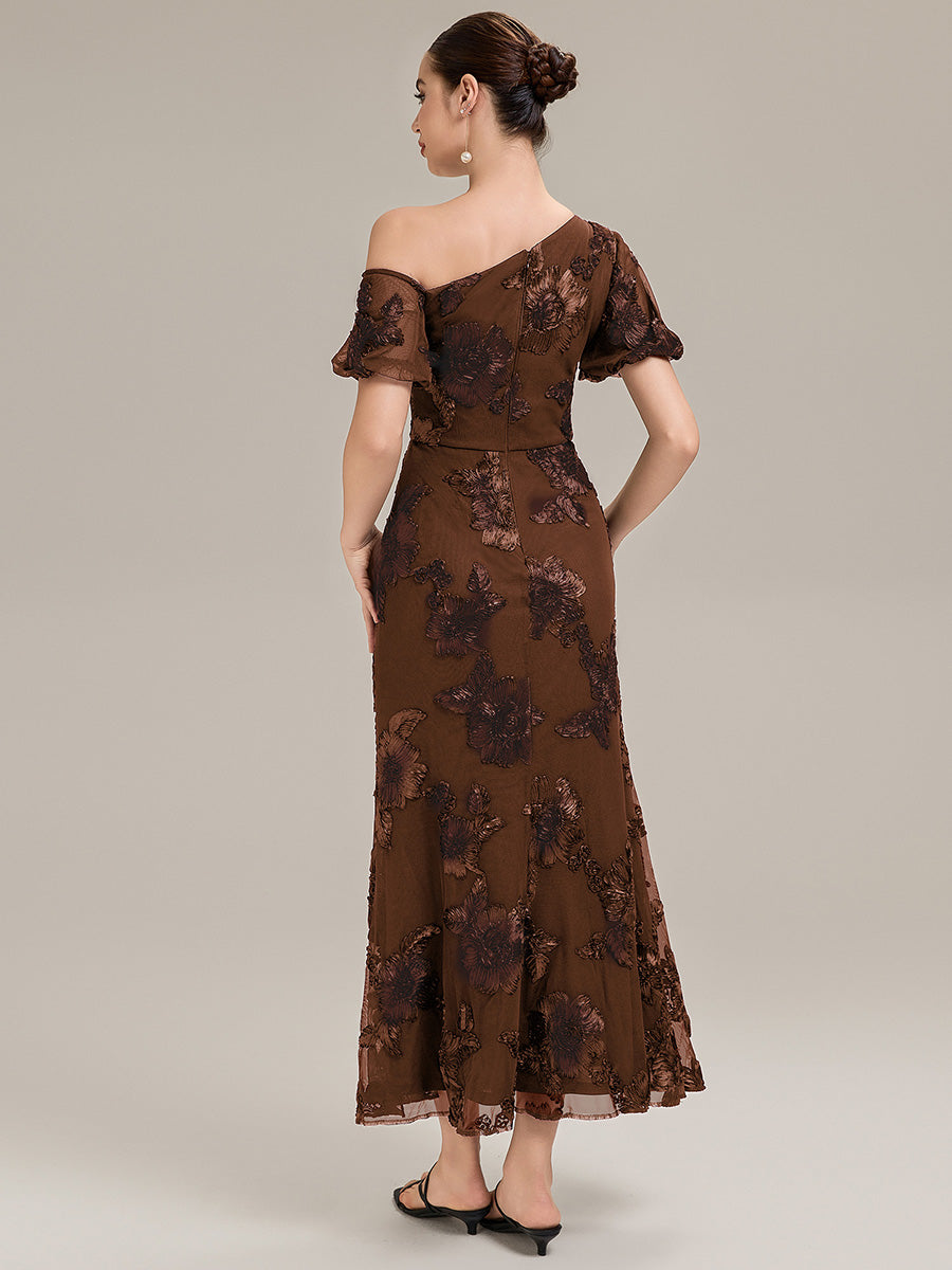 Robe de soirée chic maxi sirène à encolure asymétrique sans bretelles à haute élasticité #Couleur_Brun