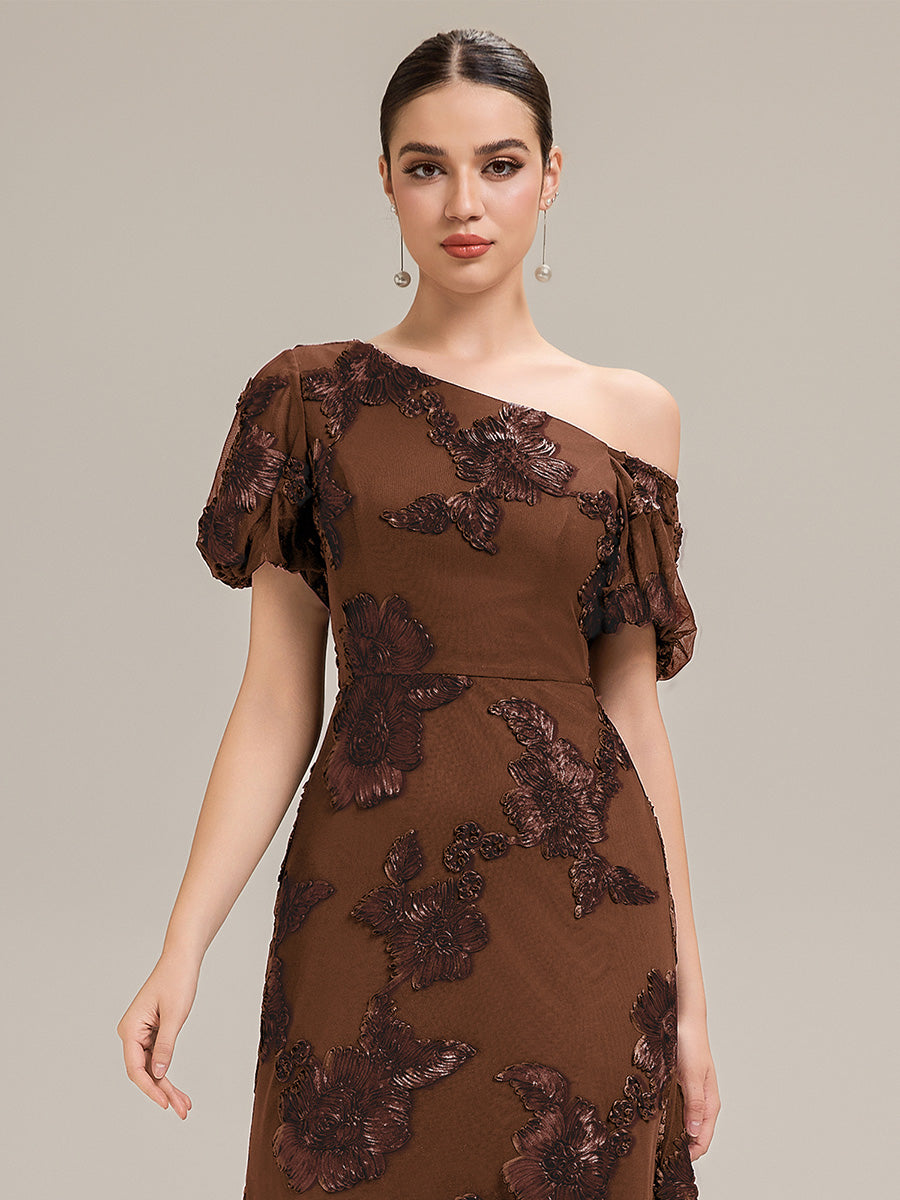 Robe de soirée chic maxi sirène à encolure asymétrique sans bretelles à haute élasticité #Couleur_Brun