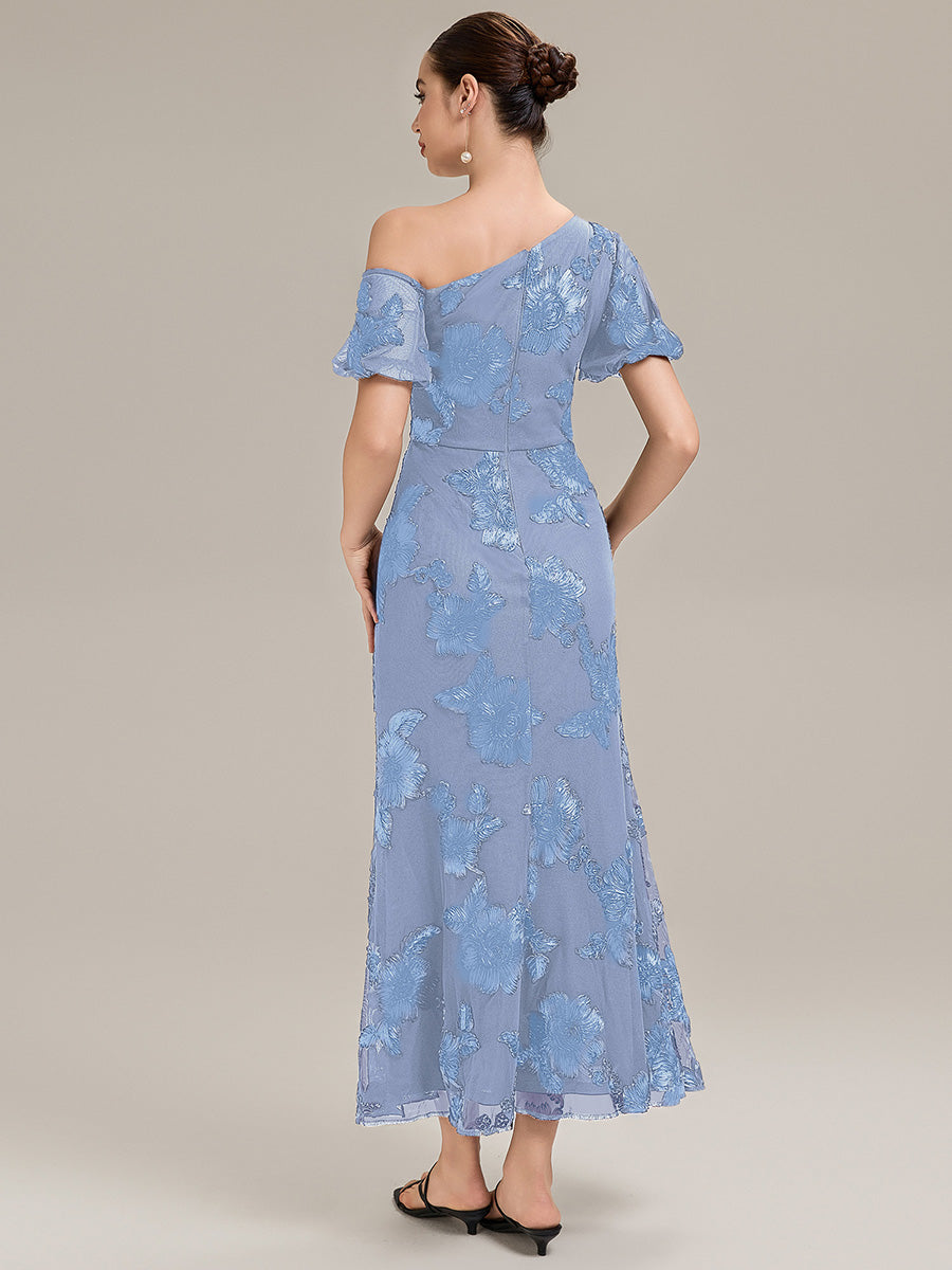 Robe de soirée chic maxi sirène à encolure asymétrique sans bretelles à haute élasticité #Couleur_Bleu Glace