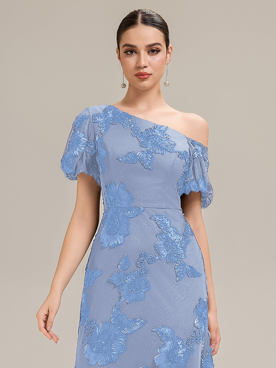 Robe de soirée chic maxi sirène à encolure asymétrique sans bretelles à haute élasticité #Couleur_Bleu Glace