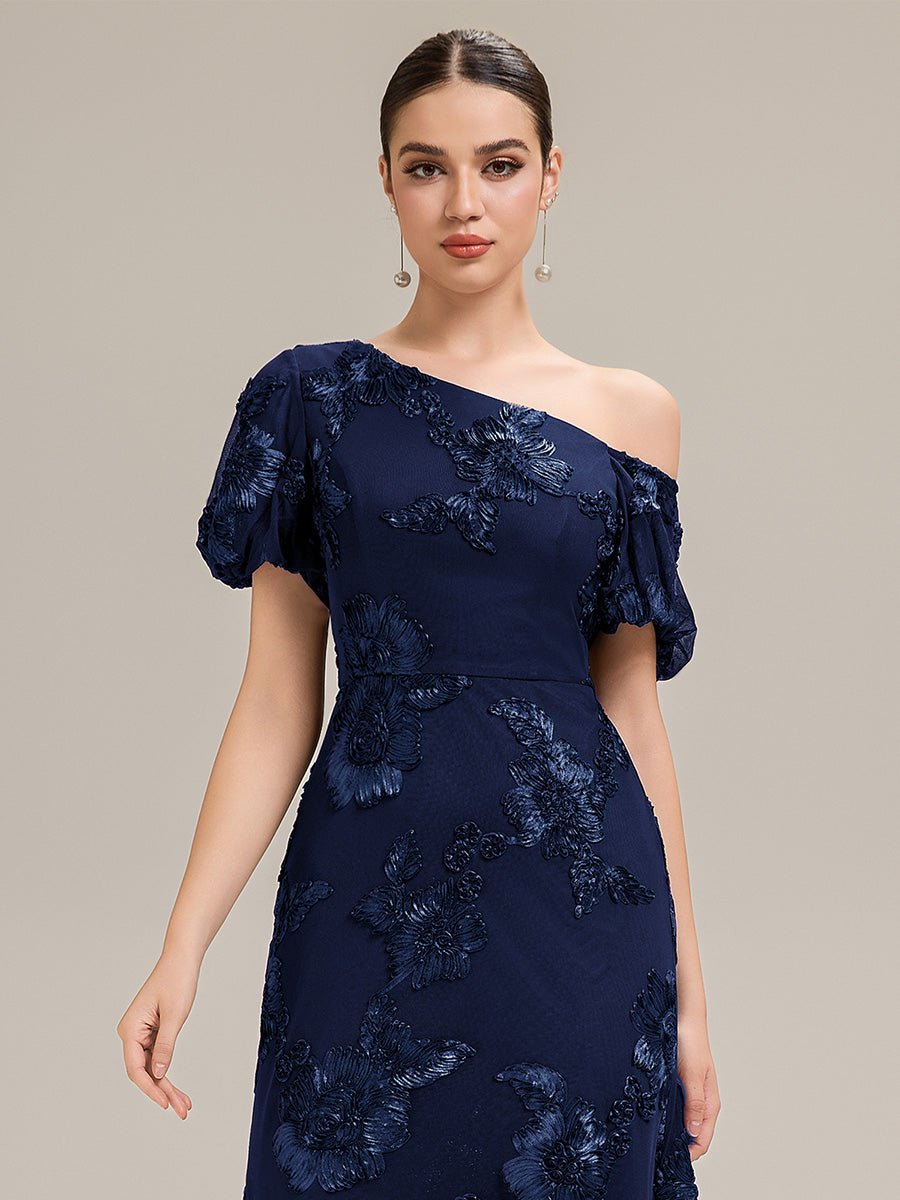 Robe de soirée chic maxi sirène à encolure asymétrique sans bretelles à haute élasticité #Couleur_Bleu Marine