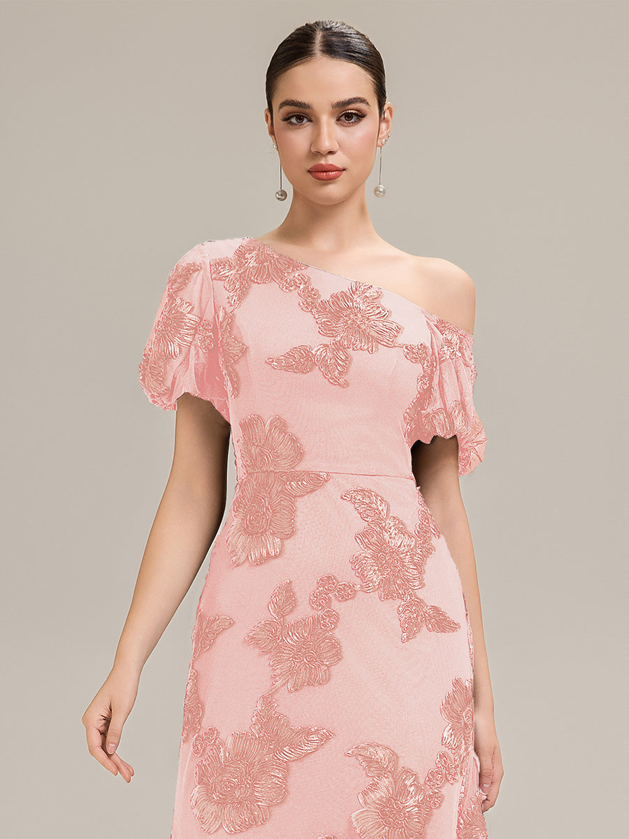 Robe de soirée chic maxi sirène à encolure asymétrique sans bretelles à haute élasticité #Couleur_Rose