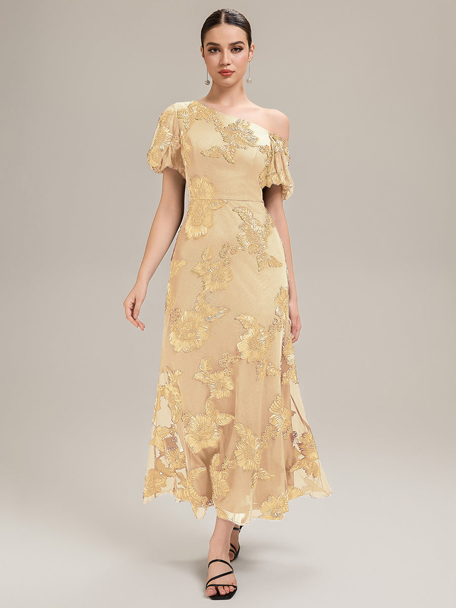Robe de soirée chic maxi sirène à encolure asymétrique sans bretelles à haute élasticité #Couleur_Jaune