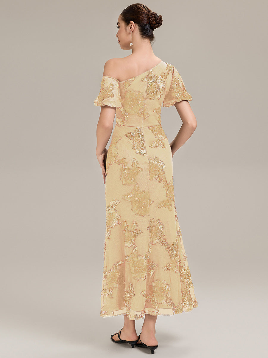 Robe de soirée chic maxi sirène à encolure asymétrique sans bretelles à haute élasticité #Couleur_Jaune