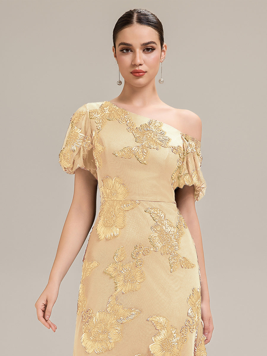 Robe de soirée chic maxi sirène à encolure asymétrique sans bretelles à haute élasticité #Couleur_Jaune
