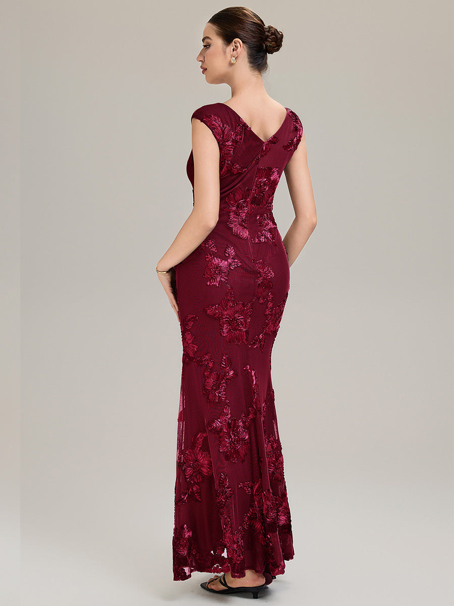 Robe Midi Sirène Sans Manches à Épaule Unique en Tissu à Faible Élasthanne Robe de Soirée Chic #Couleur_Bordeaux