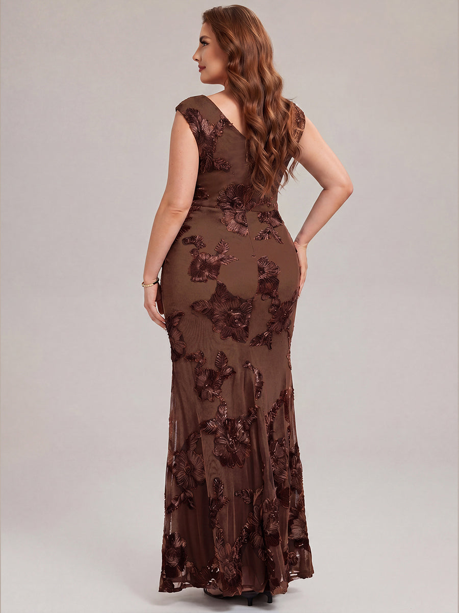 Robe Midi Sirène Sans Manches à Épaule Unique en Tissu à Faible Élasthanne Robe de Soirée Chic #Couleur_Brun