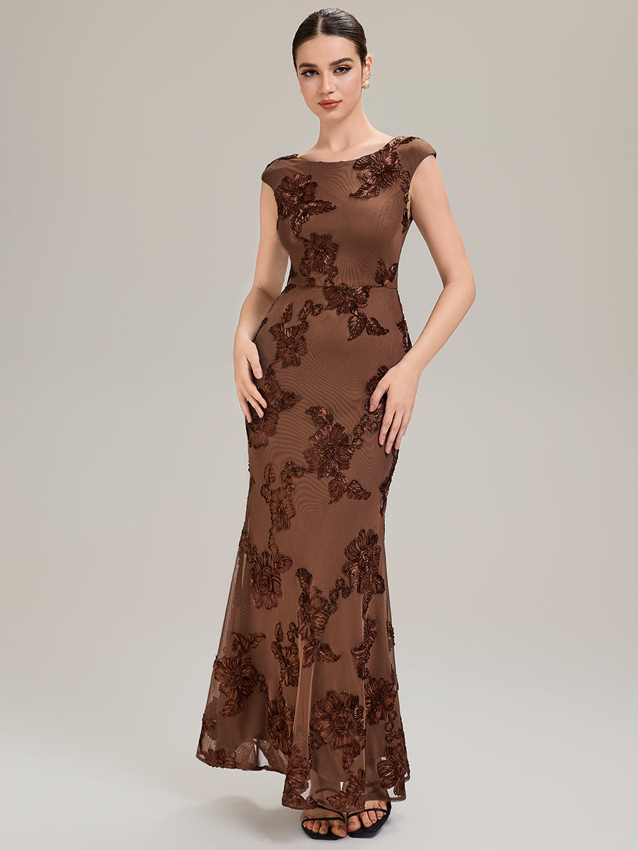Robe Midi Sirène Sans Manches à Épaule Unique en Tissu à Faible Élasthanne Robe de Soirée Chic #Couleur_Brun