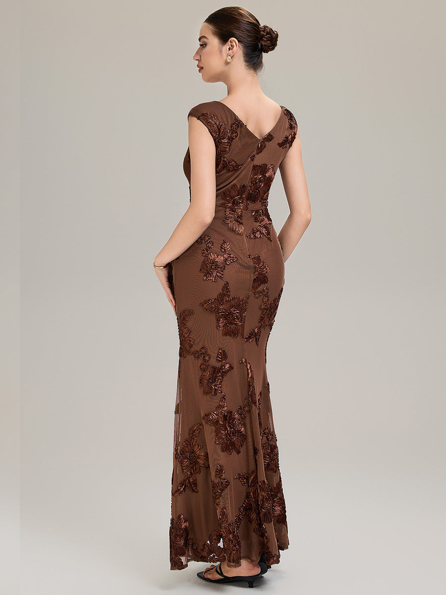 Robe Midi Sirène Sans Manches à Épaule Unique en Tissu à Faible Élasthanne Robe de Soirée Chic #Couleur_Brun