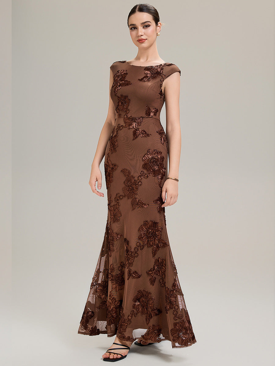 Robe Midi Sirène Sans Manches à Épaule Unique en Tissu à Faible Élasthanne Robe de Soirée Chic #Couleur_Brun