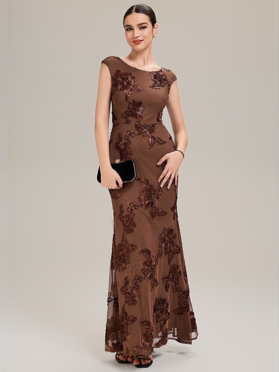 Robe Midi Sirène Sans Manches à Épaule Unique en Tissu à Faible Élasthanne Robe de Soirée Chic #Couleur_Brun