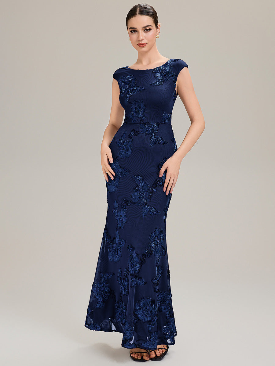 Robe Midi Sirène Sans Manches à Épaule Unique en Tissu à Faible Élasthanne Robe de Soirée Chic #Couleur_Bleu Marine