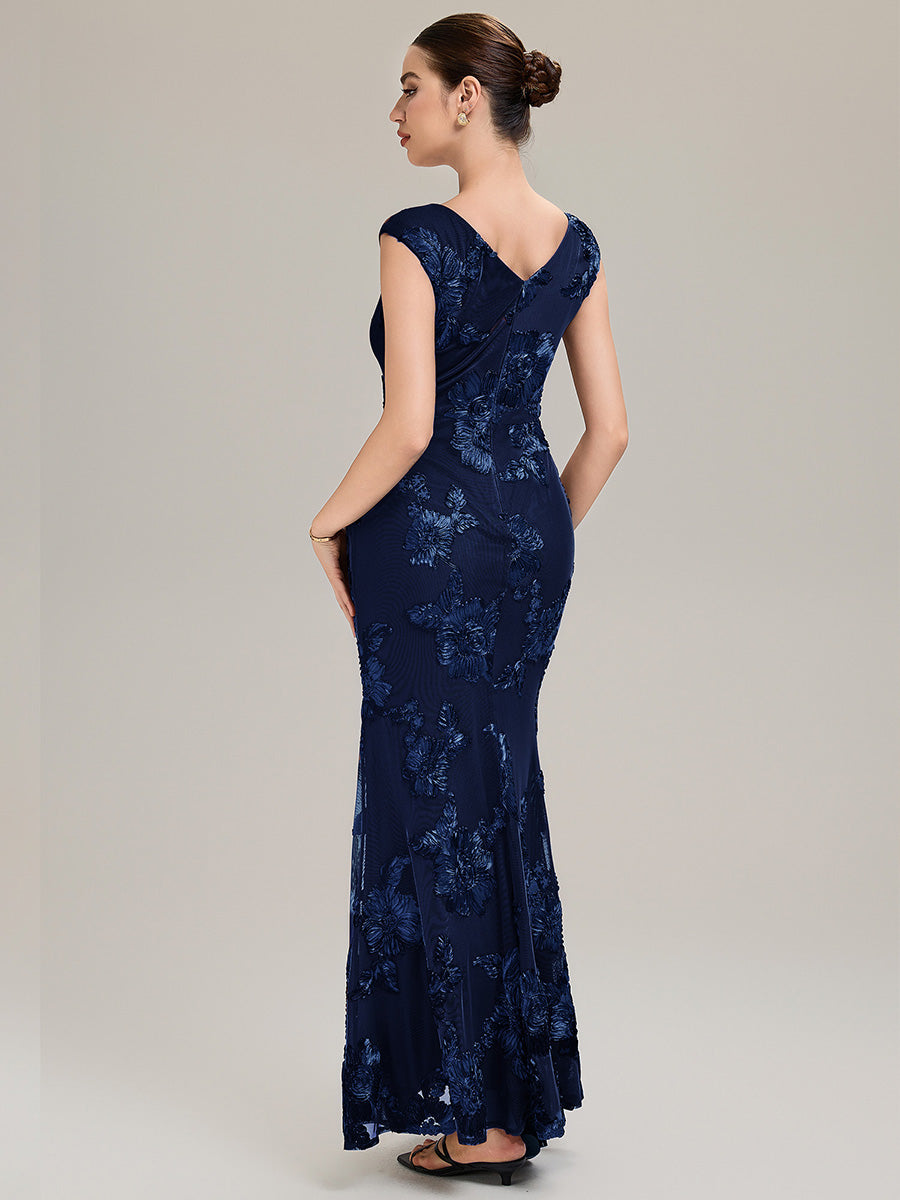 Robe Midi Sirène Sans Manches à Épaule Unique en Tissu à Faible Élasthanne Robe de Soirée Chic #Couleur_Bleu Marine