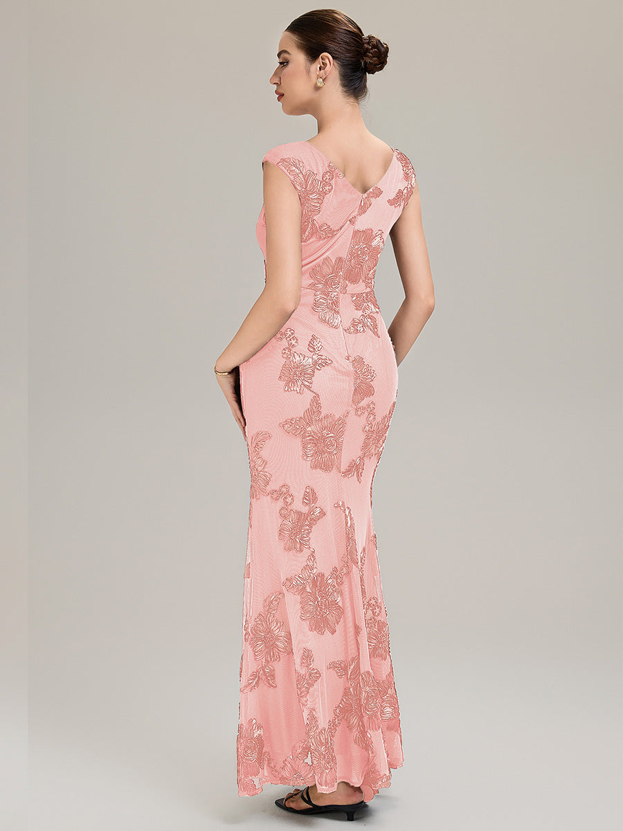 Robe Midi Sirène Sans Manches à Épaule Unique en Tissu à Faible Élasthanne Robe de Soirée Chic #Couleur_Rose
