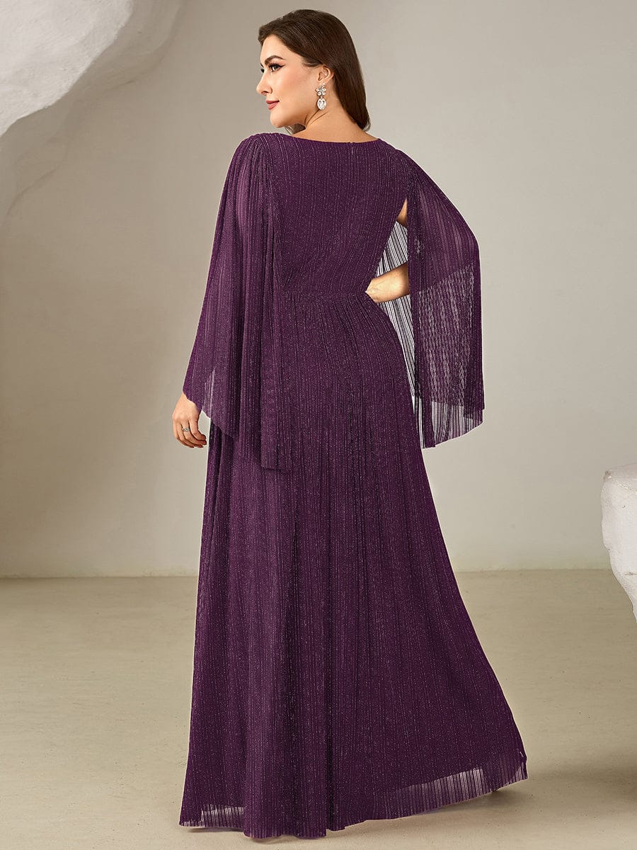Robe longue à manches longues en batwing décolleté en V et coupe A #Couleur_Glycine violette