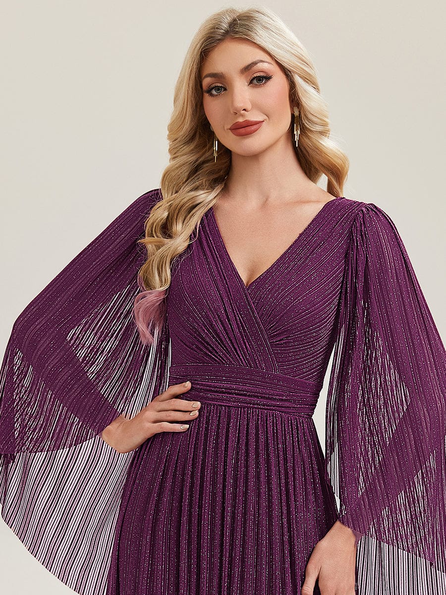 Robe longue à manches longues en batwing décolleté en V et coupe A #Couleur_Glycine violette