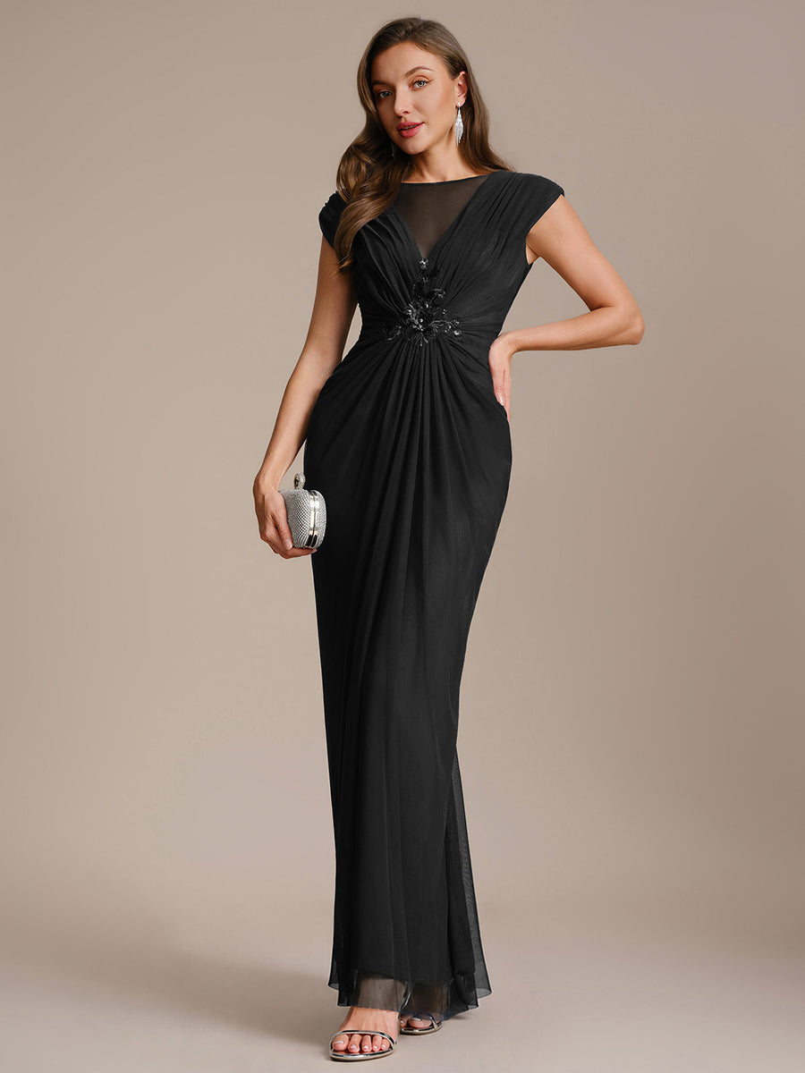 Robe maxi bodycon transparente à manches courtes en sequins #Couleur_Noir