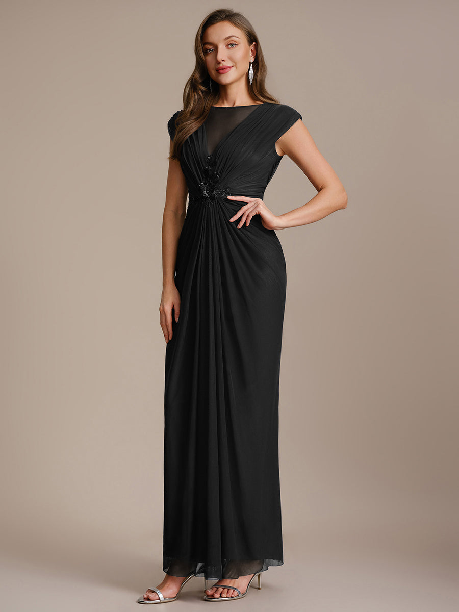 Robe maxi bodycon transparente à manches courtes en sequins #Couleur_Noir