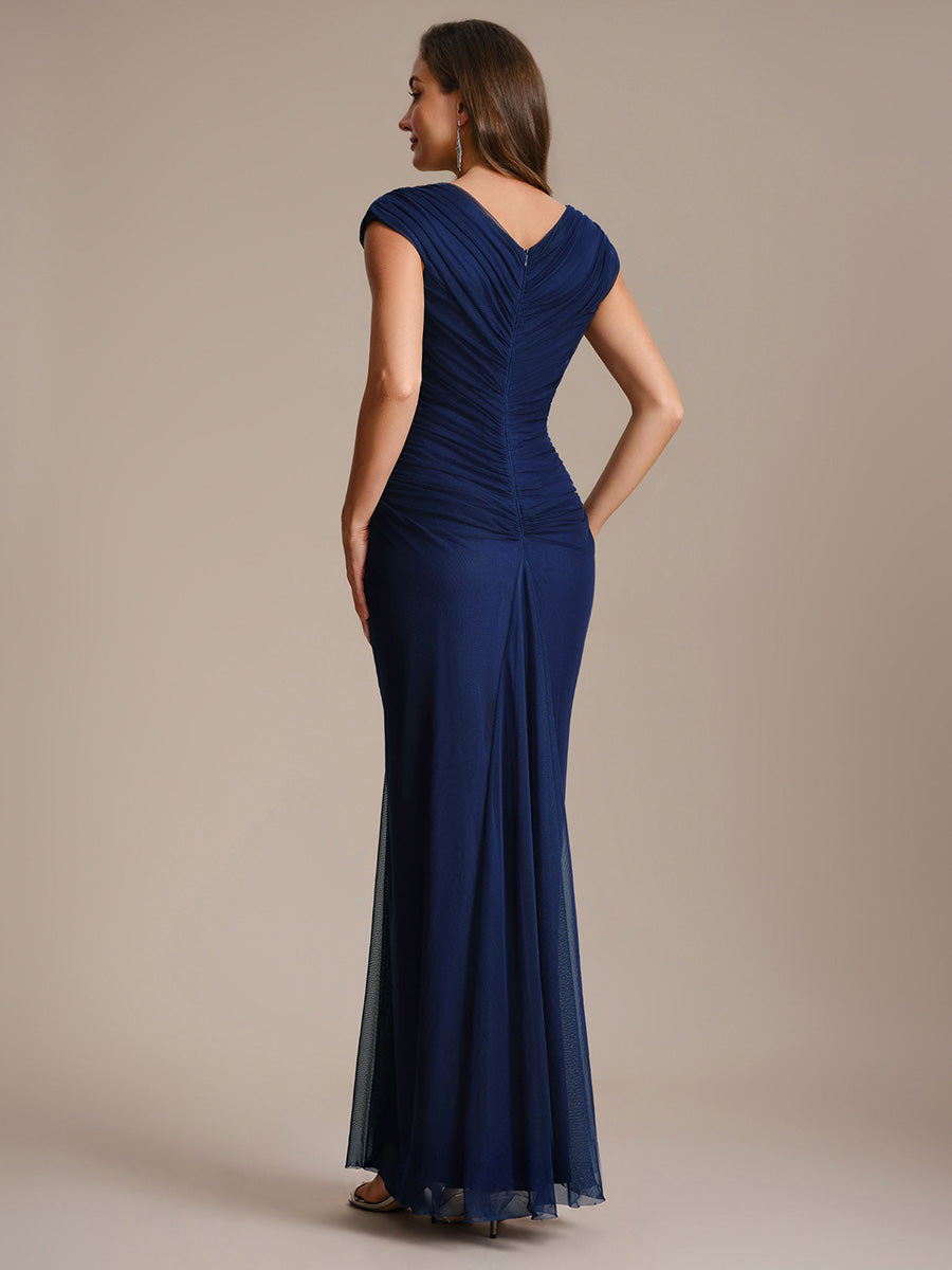 Robe maxi bodycon transparente à manches courtes en sequins #Couleur_Bleu Marine