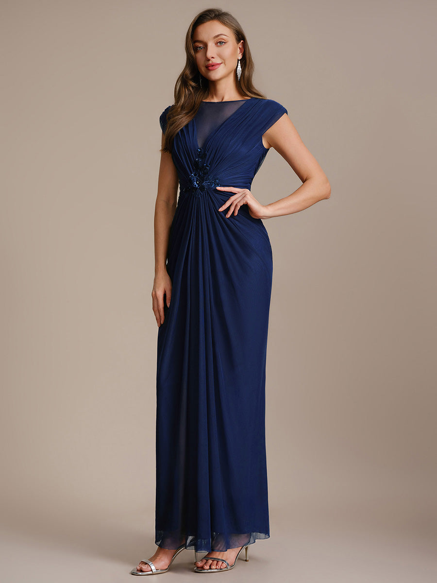 Robe maxi bodycon transparente à manches courtes en sequins #Couleur_Bleu Marine