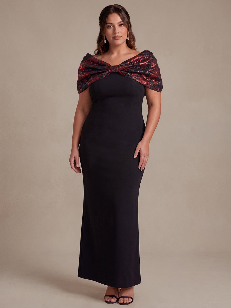 robe maxi bodycon ¨¤ manches courtes et d¨¦collet¨¦ en V #Couleur_Bourgogne/Noir