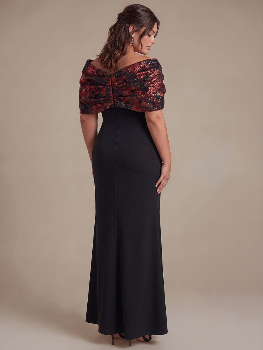 robe maxi bodycon ¨¤ manches courtes et d¨¦collet¨¦ en V #Couleur_Bourgogne/Noir