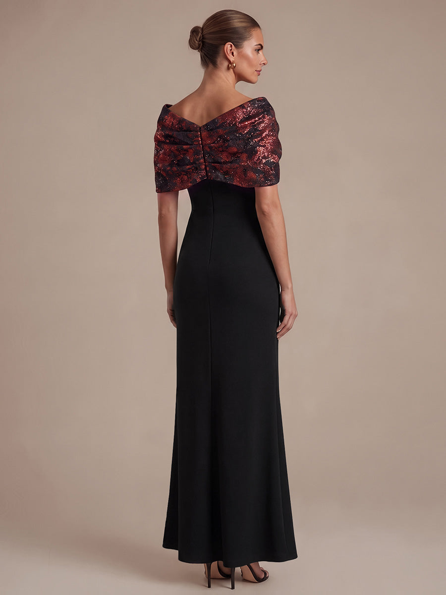robe maxi bodycon ¨¤ manches courtes et d¨¦collet¨¦ en V #Couleur_Bourgogne/Noir
