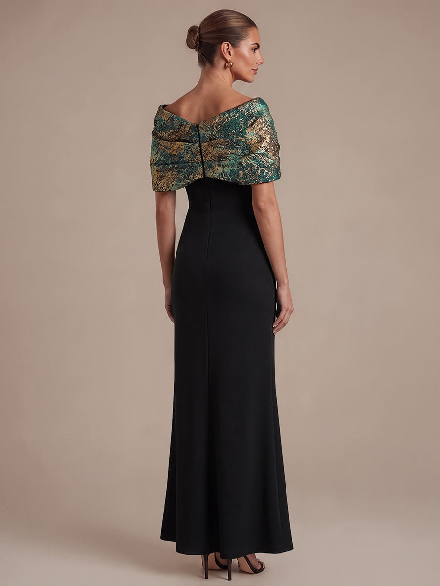 robe maxi bodycon ¨¤ manches courtes et d¨¦collet¨¦ en V #Couleur_Vert foncé/Or