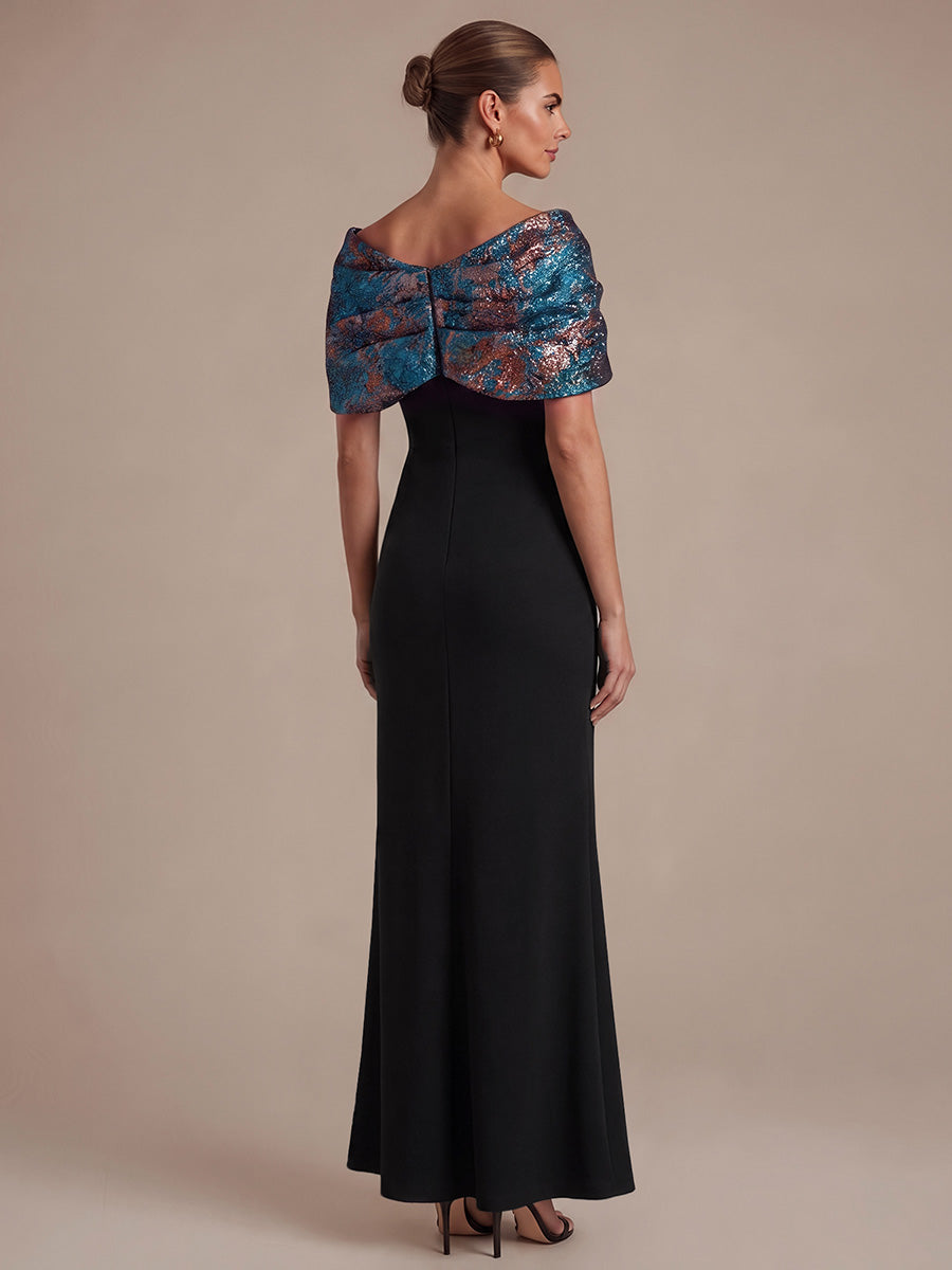 robe maxi bodycon ¨¤ manches courtes et d¨¦collet¨¦ en V #Couleur_Bleu roi/Or