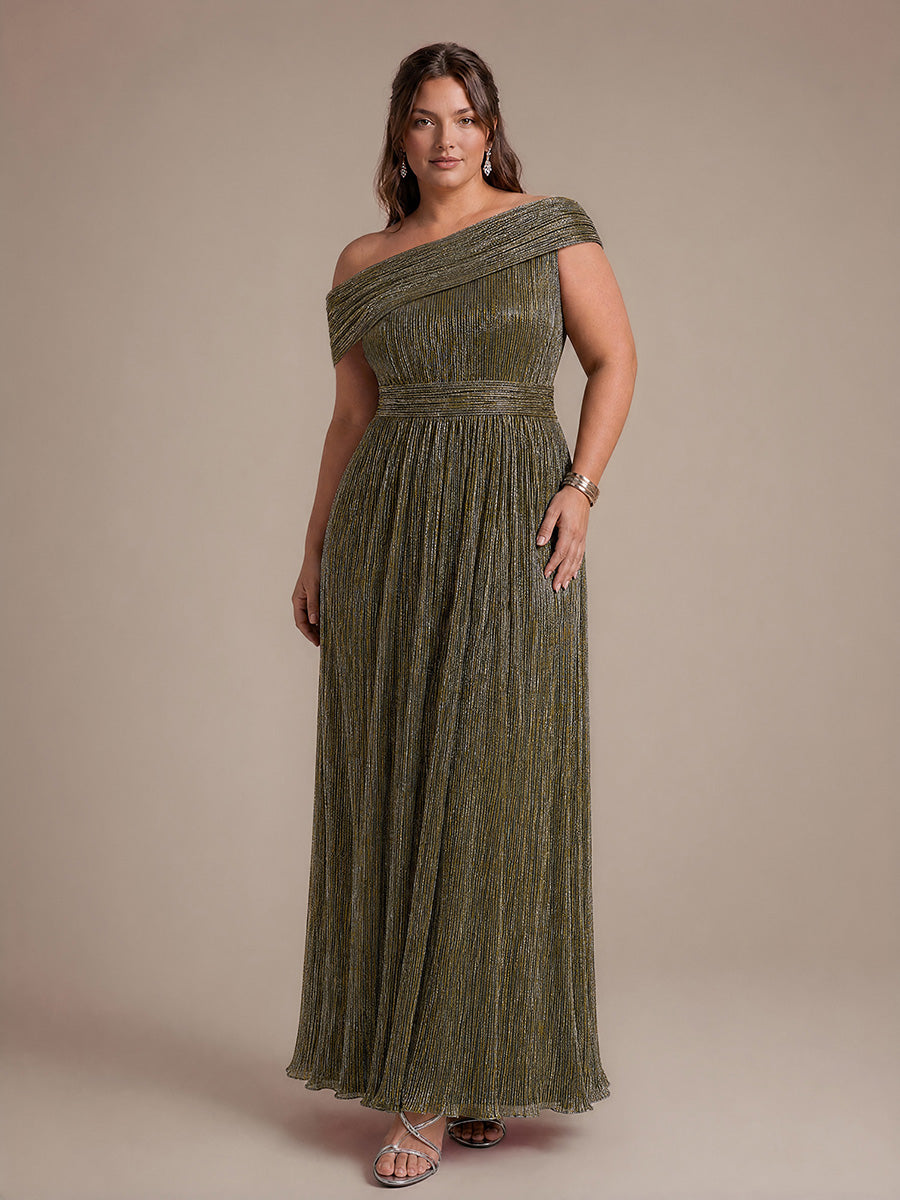 Robe A-Line sans manches maxi pliss¨¦e avec tissu extensible #Couleur_Or métallique