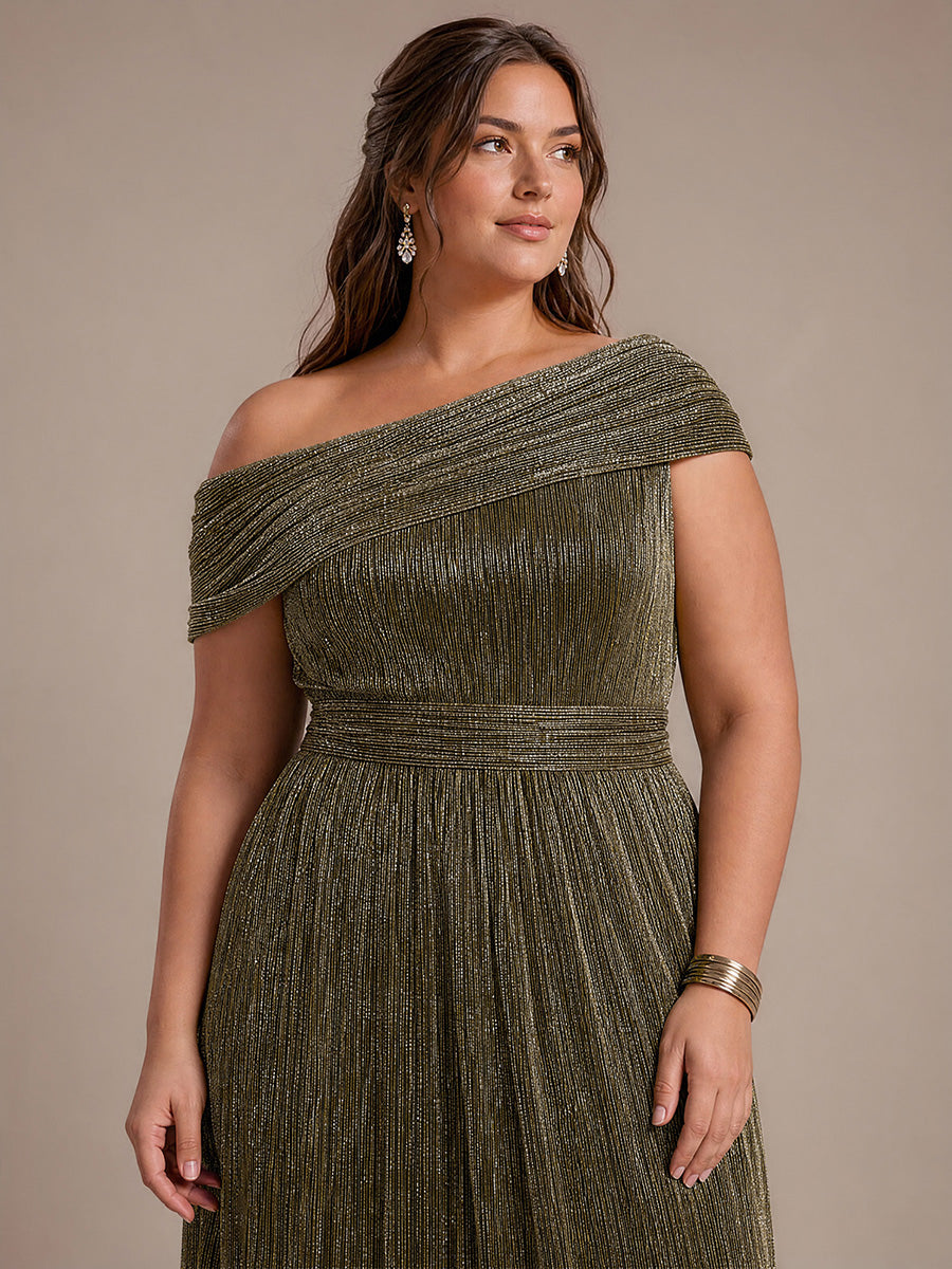 Robe A-Line sans manches maxi pliss¨¦e avec tissu extensible #Couleur_Or métallique