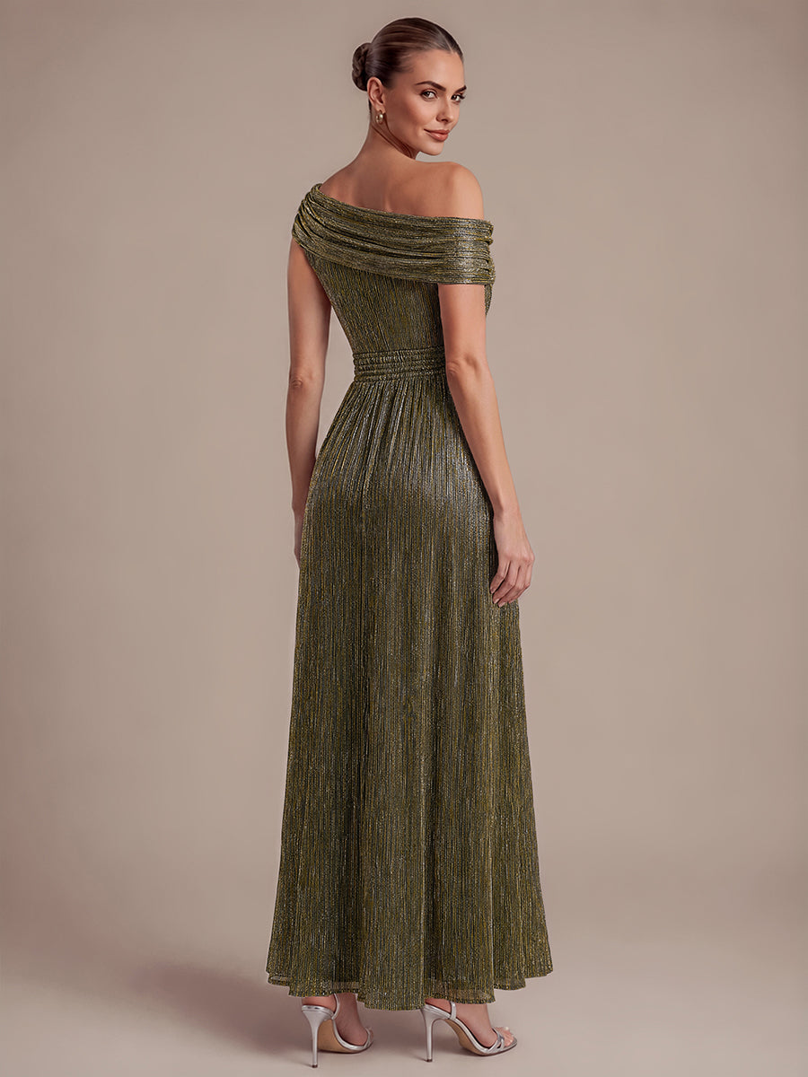 Robe A-Line sans manches maxi pliss¨¦e avec tissu extensible #Couleur_Or métallique