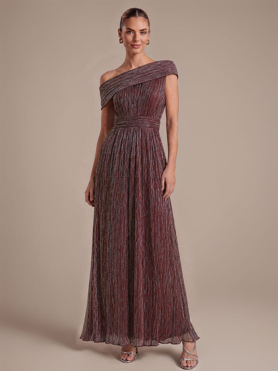 Robe A-Line sans manches maxi pliss¨¦e avec tissu extensible #Couleur_Brun Acajou