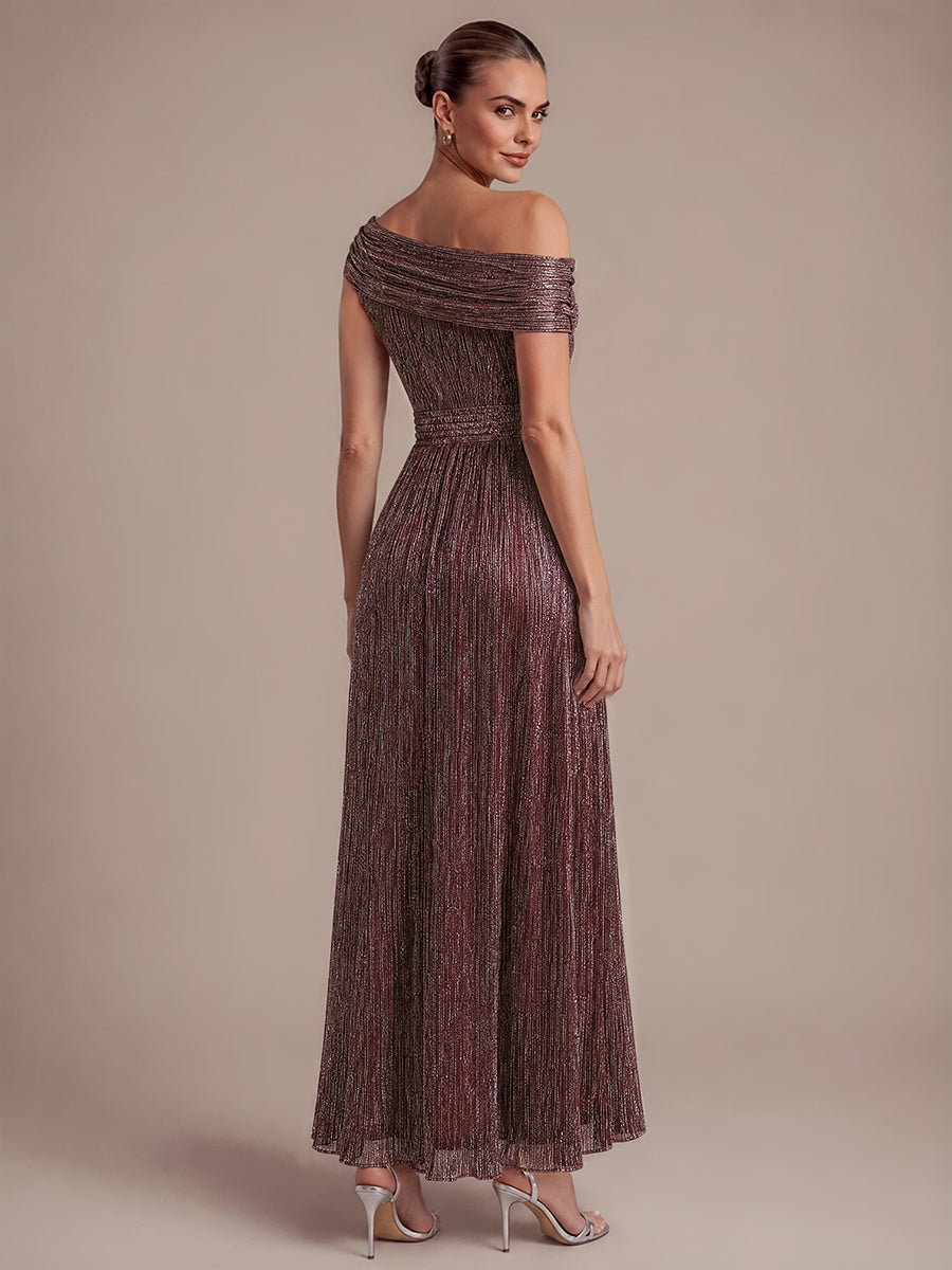 Robe A-Line sans manches maxi pliss¨¦e avec tissu extensible #Couleur_Brun Acajou