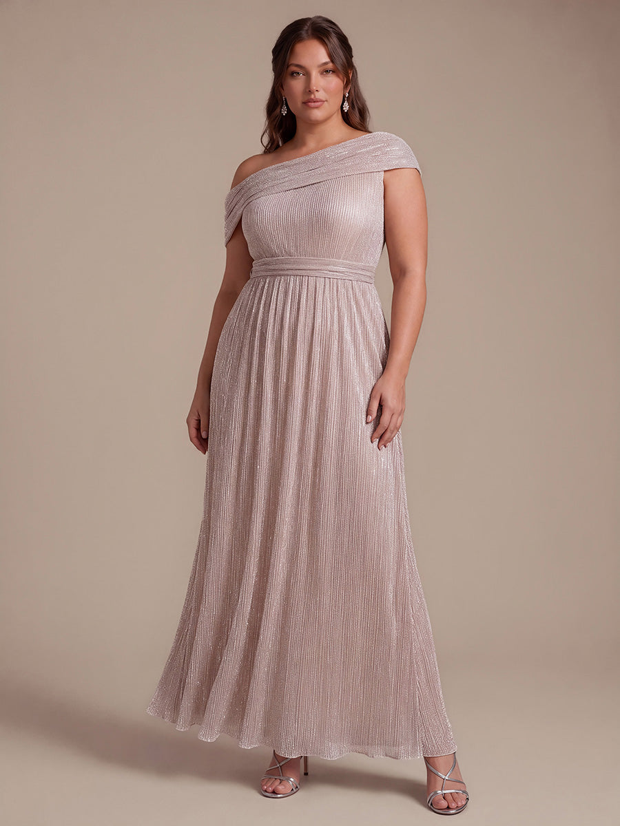 Robe A-Line sans manches maxi pliss¨¦e avec tissu extensible #Couleur_Rose métallisé