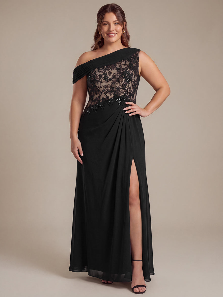 Robe maxi élégante sans manches à épaule unique transparente en A #Couleur_Noir